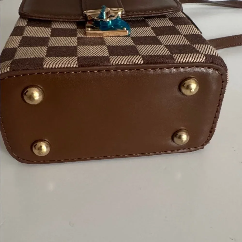 Elegant Brown Checkered Crossbody Bag NWT